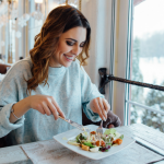 Mindful woman eating healthy food