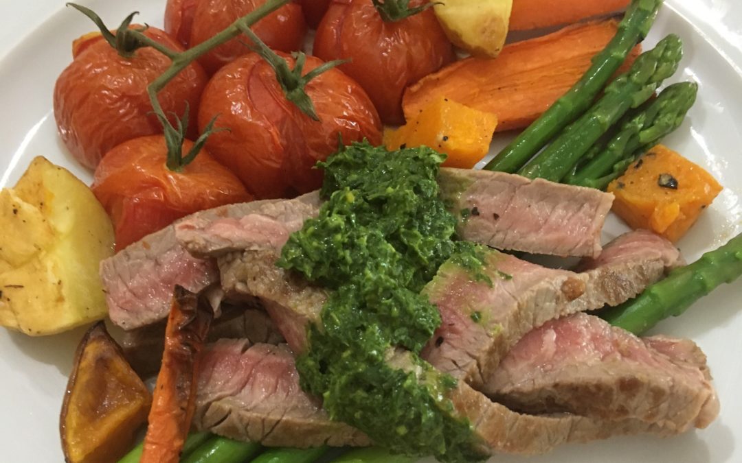 Grass-fed Beef Salsa Verde and Roast Vegetables