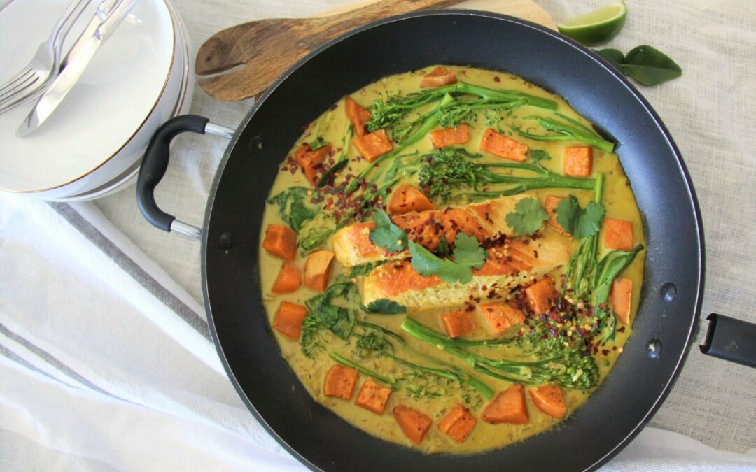 Salmon and vegetables in a coconut broth