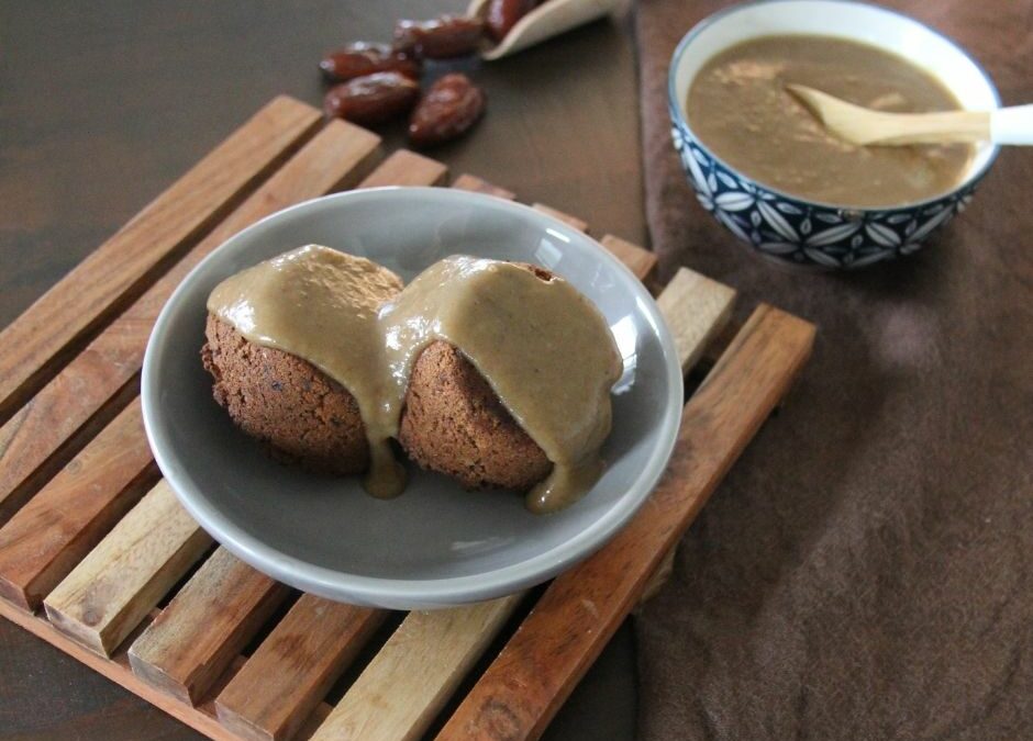 Spiced pumpkin puddings with caramel sauce