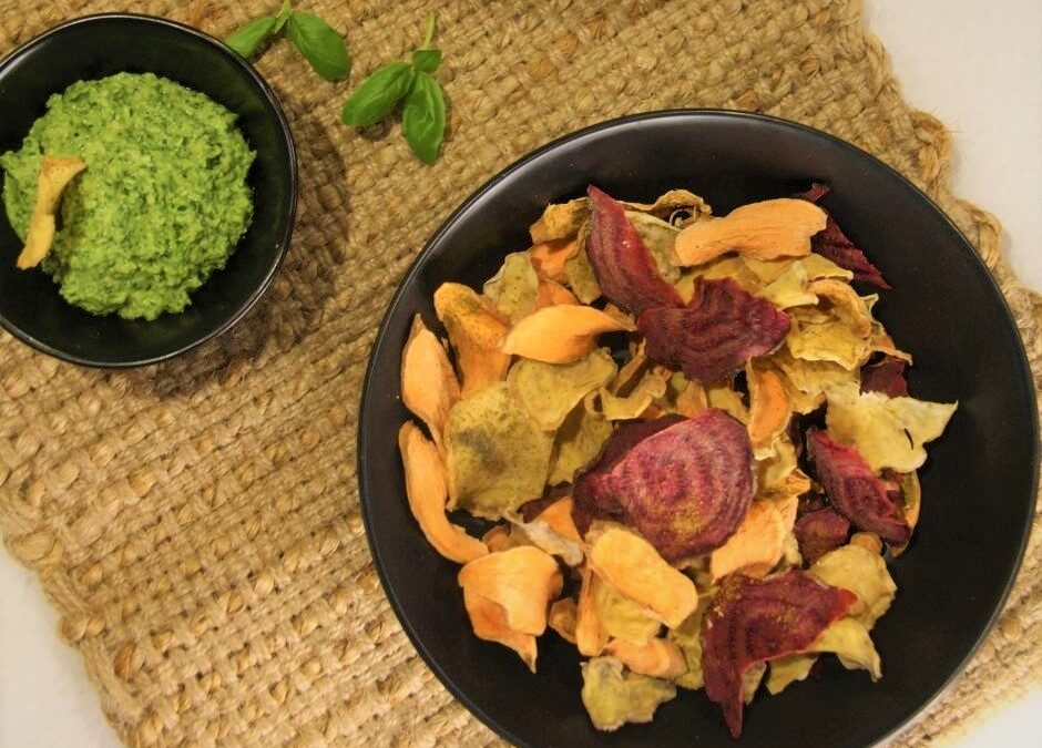 Veggie Chips with a Super-Greens Pesto