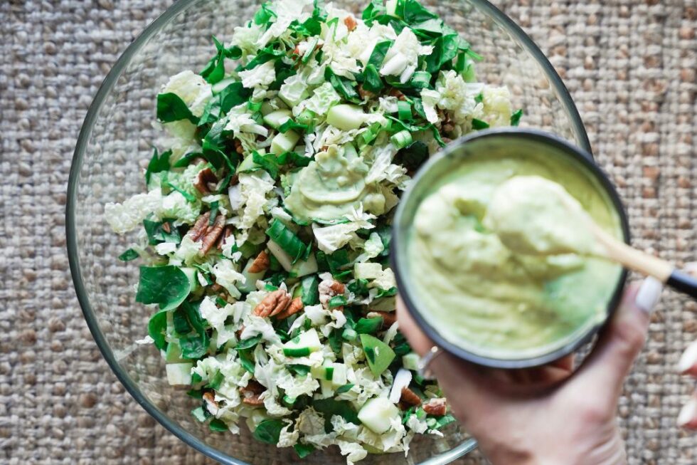 Green crunch salad with a creamy green dressing Changing Habits