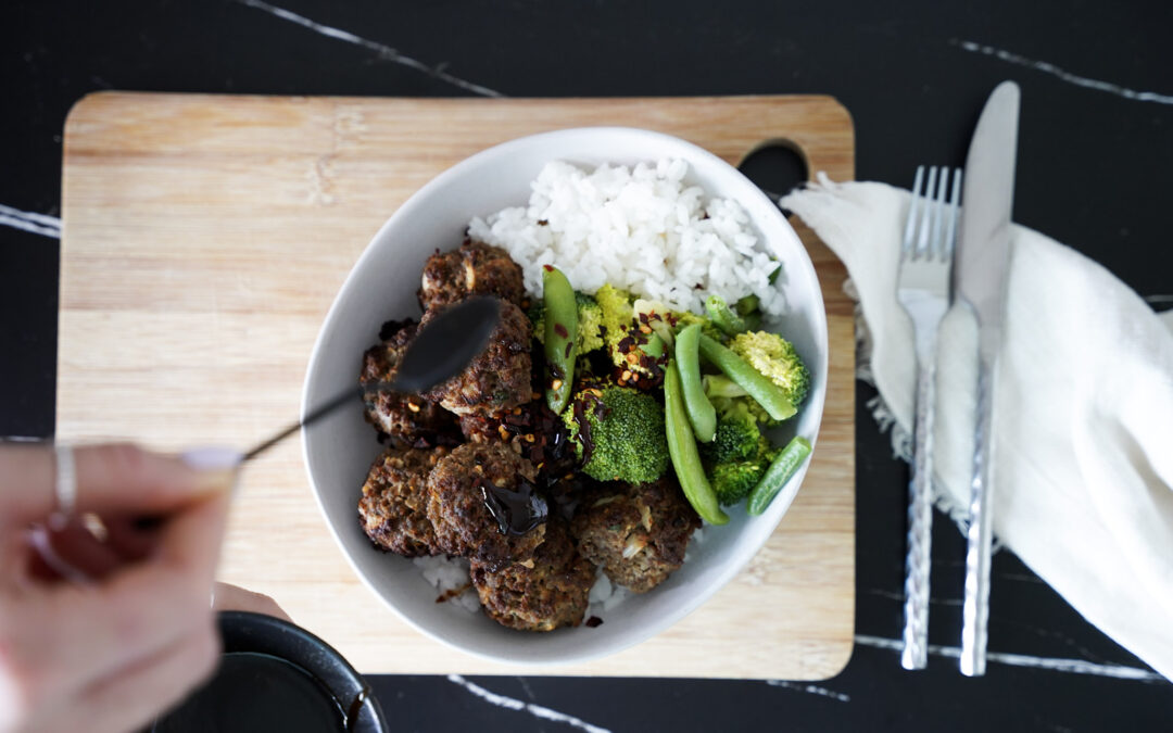 Garlic Beef Meatballs with a Sticky Ginger Sauce