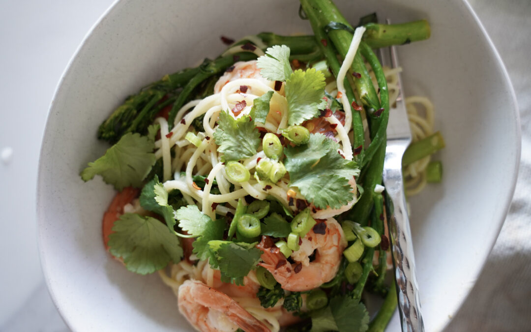 Miso Butter Prawns with Noodles