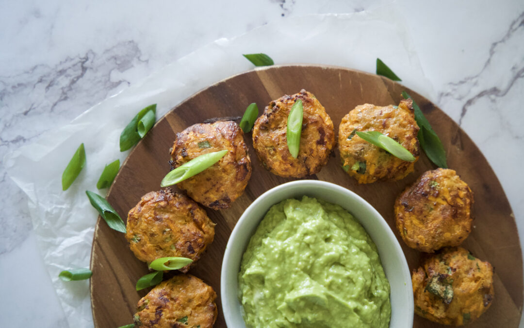 Salmon and Sweet Potato bites with a Spicy Guacamole