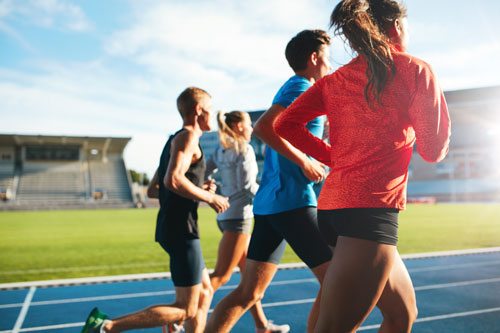 Athletes on running track